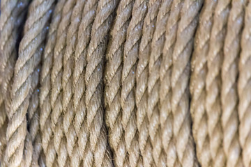 Macro photo of fine sailing rope on a sideways spool