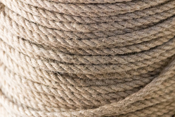 Macro view of sailing rope wound up on a spool