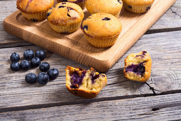 Fototapeta na wymiar Banana muffins with blueberry