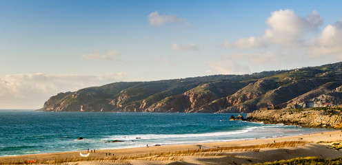 Guincho beach in Portugal and Cabo de Roca, the Western-most point in Mainland Europe