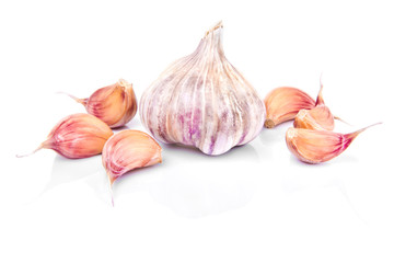Garlic isolated on white background with reflection.