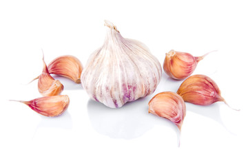 Garlic isolated on white background with reflection.