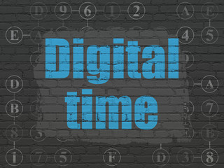Timeline concept: Digital Time on wall background
