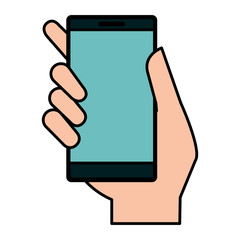 hand human with smartphone device isolated icon