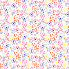 pattern of colored daisies on white background
