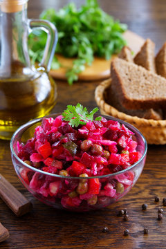 Vinegret- traditional Russian beet salad and vegetables.