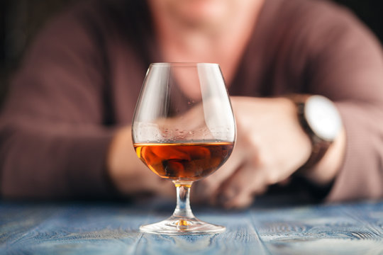 Alcohol Abuse, Alone Man Drink Whisky For Relax