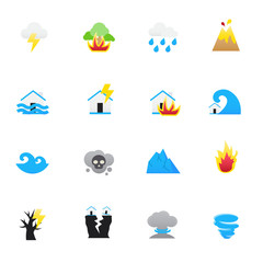 Natural Disaster Icons. Set of Natural Vector Illustration Color Icons Flat Style.