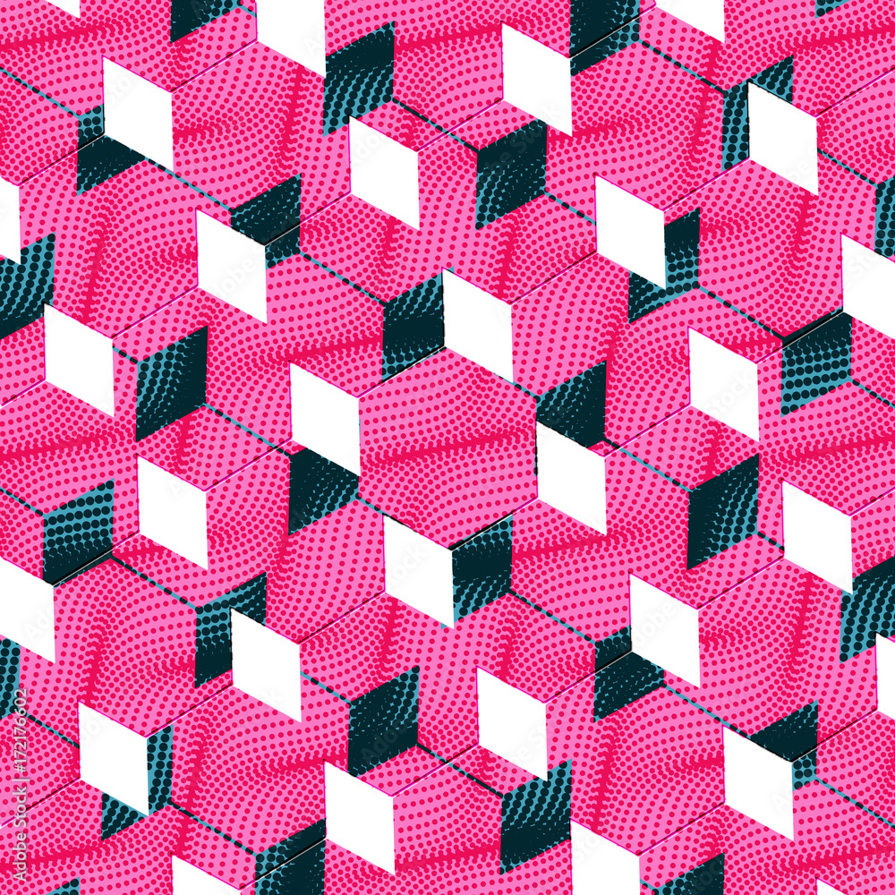 Poster box shape abstract art illusion background with halftone effect