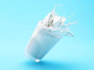 3d Milk splashing out of glass
