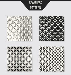 Abstract concept vector monochrome geometric pattern. Black and white minimal background. Creative illustration template. Seamless stylish texture. For wallpaper, surface, web design, textile, decor.