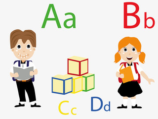 Children gather in school in costumes and with books.