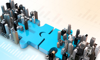 merger and acquisition business concept, join puzzle 3d