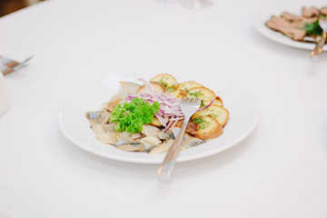 Catering food at table at catering buffet