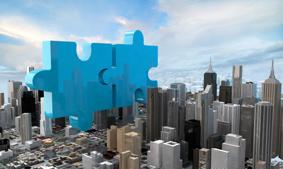 merger and acquisition business concept, join puzzle 3d