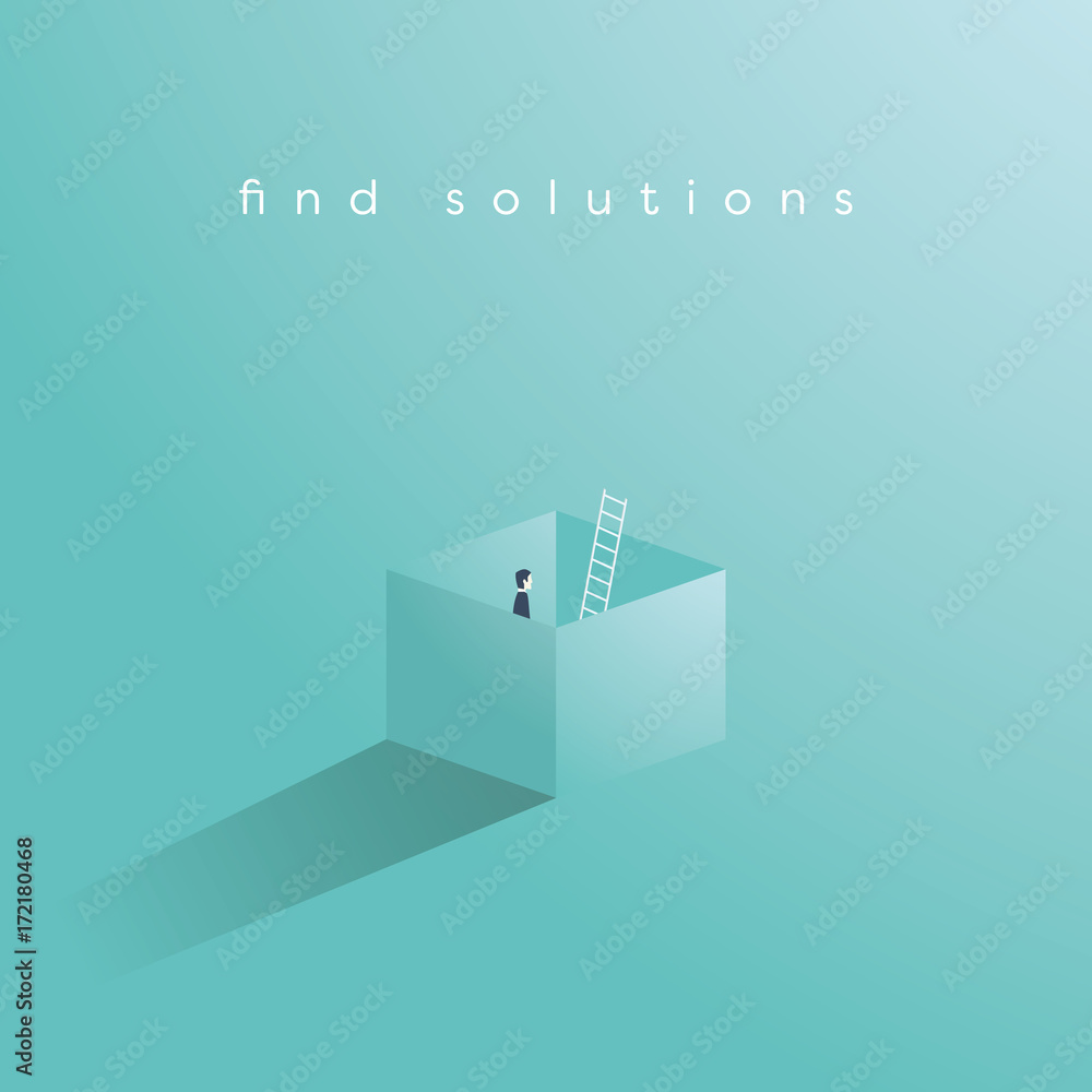 Poster business vector concept of finding solution by thinking outside the box. creative problem solving, o
