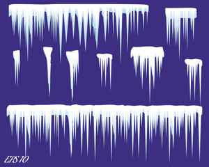 Set of white snow design element on blue background