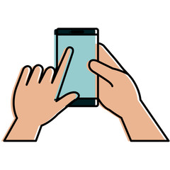 hand human with smartphone device isolated icon
