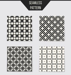 Abstract concept vector monochrome geometric pattern. Black and white minimal background. Creative illustration template. Seamless stylish texture. For wallpaper, surface, web design, textile, decor.