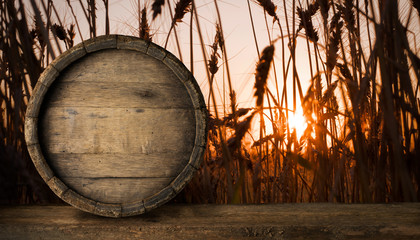 background of barrel and worn old table of wood