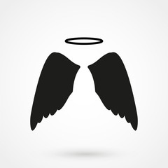 Vector icon of angel wings with halo