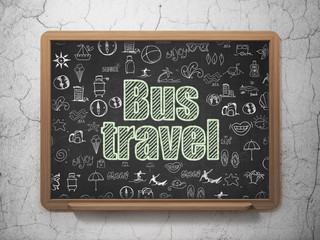 Vacation concept: Bus Travel on School board background