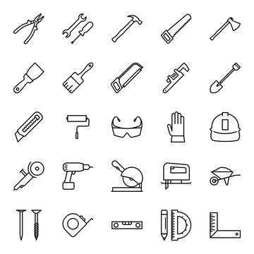 Construction Tools Icons Set Stroke Editable