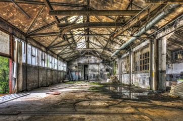 Dilapidated warehouse in an abandoned factory