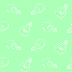 Lamp light bulb hand drawn seamless pattern design. Light bulb icon. 