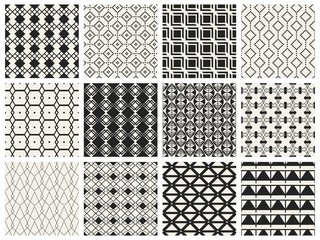 Abstract concept vector monochrome geometric pattern. Black and white minimal background. Creative illustration template. Seamless stylish texture. For wallpaper, surface, web design, textile, decor.