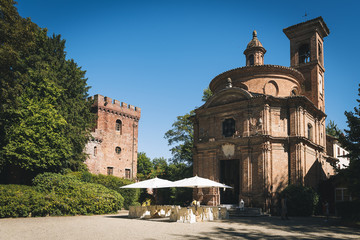 Naklejka na ściany i meble Church with castle in the background