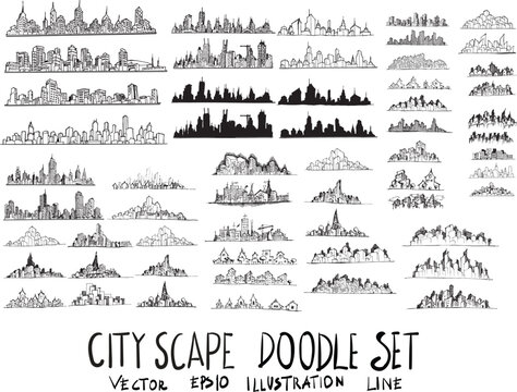 Set of cityscape doodle illustration Hand drawn Sketch line vector eps10
