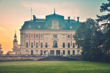 Castle in Pszczyna town in Poland. Beautiful antique neo baroque castle.