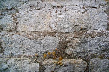 Old dirty concrete and brick wall with yellow mold