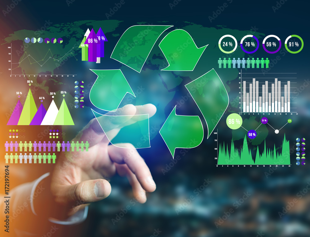 Poster Technology ecologic interface with world map on the background - Ecology concept