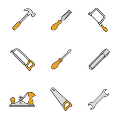 Construction tools color icons set