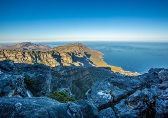 Landscape on top of the table mountain nature reserve in Cape Town at South Africa