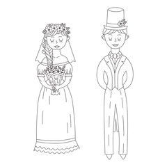 Bride and groom doodle characters