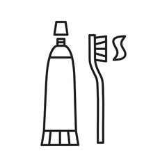 Toothbrush and toothpaste linear icon