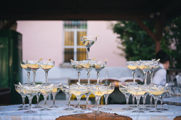 Pyramid of chalices of champagne