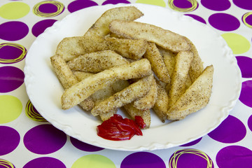 Dessert impostor apple fries with icing ketchup