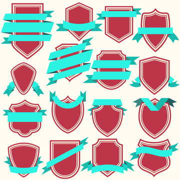 Collection of flat style shields and ribbons