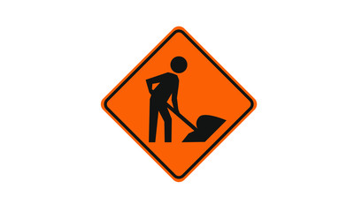 Men working warning sign ahead