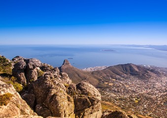 Landscape on top of the table mountain nature reserve in Cape Town at South Africa