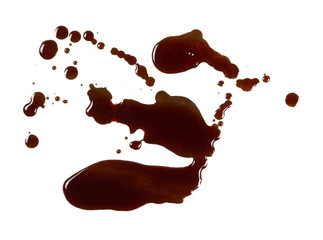 old engine oil spill and splash isolated on white background, texture, top view
