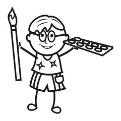 boy and colors, coloring page, vector icon