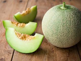 Fresh japanese green melon fruit.
