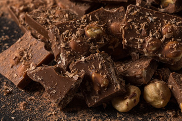 Broken chocolate nuts pieces