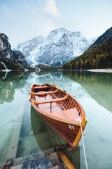 Deurstickers Great alpine lake Braies. Location place Dolomiti, national park Fanes-Sennes-Braies, Italy. © Leonid Tit