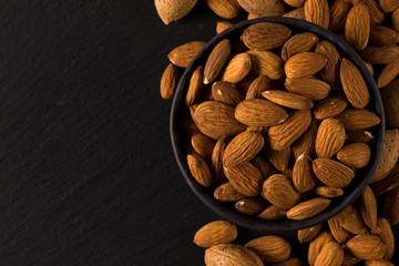 Almonds on a dark background